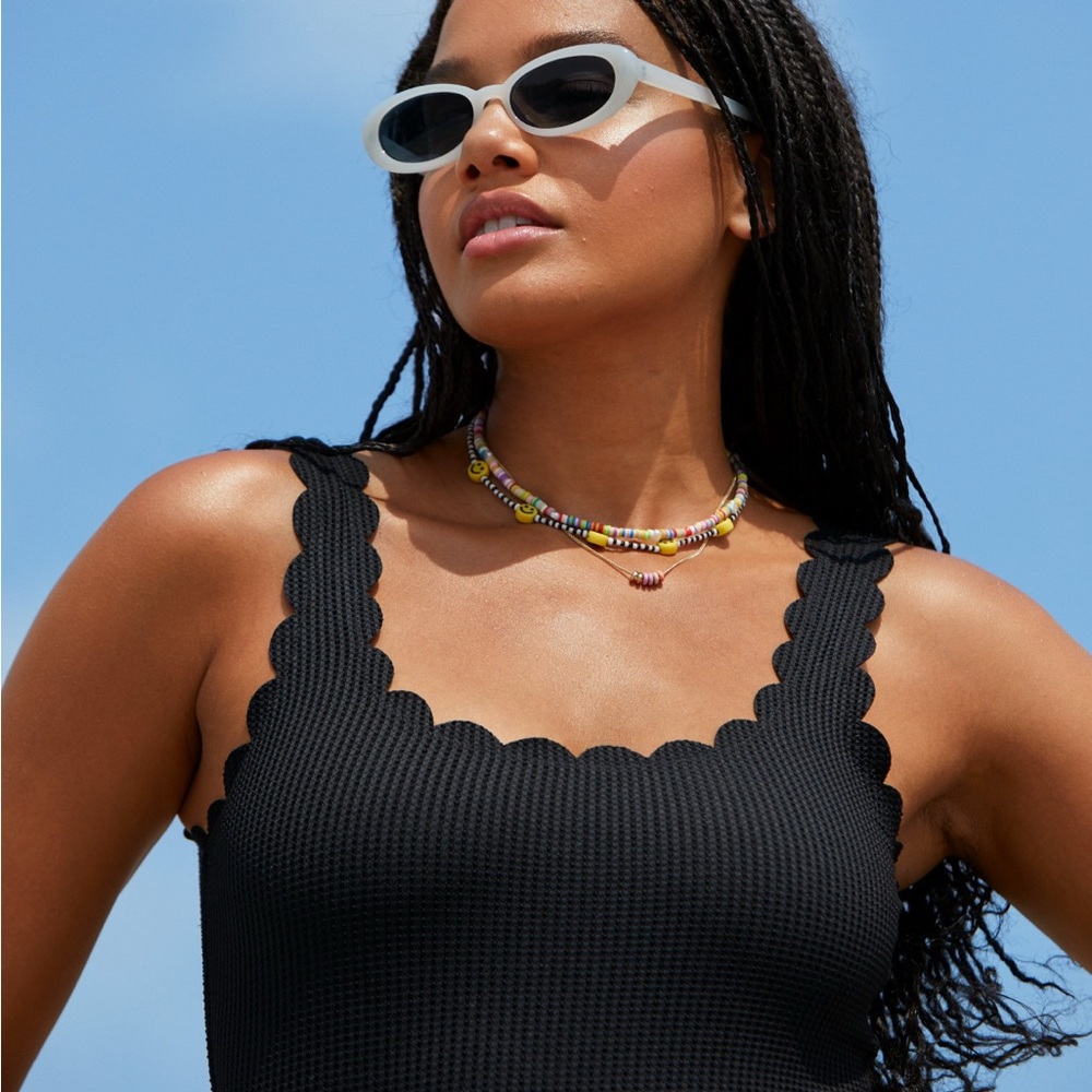 Aerie Black Scalloped Swimsuit